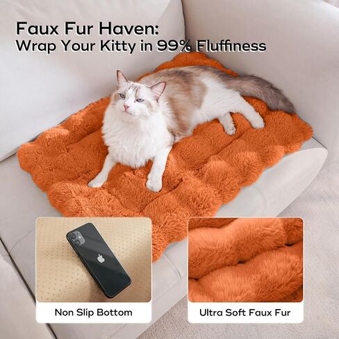 Cat Beds for Indoor Cats Plush Pad Mat with Non-Slip Bottom Faux Fur Soft Kitten Bed for Carriers/Floor/Couch Dog & Puppy Washable 23 x 15 Inch Medium Grey in Kuwait