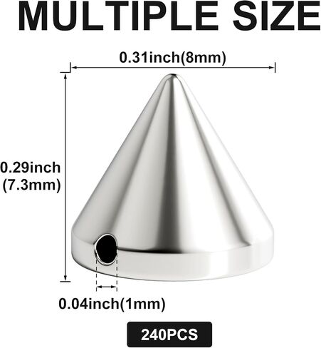 OIIKI 140PCS ABS Bullet Spike Cone Studs, 7 Styles Rivets Cone Spike Studs Beads, Flat Back Punk Spikes DIY Crafts Studs Glue on Decoration for Leather Clothes Belt Bags Jewelry Trims - Silver in Kuwait