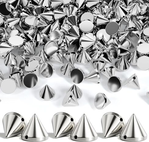 OIIKI 140PCS ABS Bullet Spike Cone Studs, 7 Styles Rivets Cone Spike Studs Beads, Flat Back Punk Spikes DIY Crafts Studs Glue on Decoration for Leather Clothes Belt Bags Jewelry Trims - Silver in Kuwait