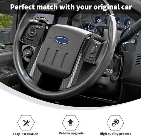 Linskip Steering Wheel Trim Compatible with 2008-2016 Ford F250/F350/F450/F550 & 2007-2012 Ford Expedition, Steering Wheel Cover, Interior Accessorie Carbon Fiber Black in Saudi Arabia