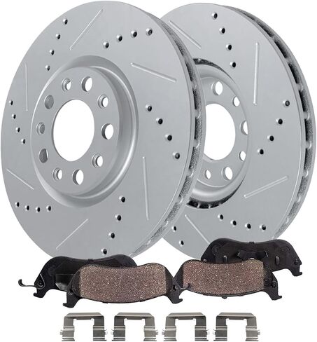 Detroit Axle - Front Brake Kit for Chevrolet Malibu Equinox GMC Terrain LaCrosse, Drilled and Slotted Disc Brakes Rotors Ceramic Brake Pads with Hardware Replacement : 11.81" inch Rotors in Saudi Arabia