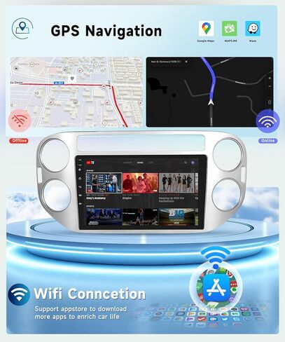 Car Radio Stereo with HiFi Audio for Volkswagen Tiguan 2010-2015, Wireless CarPlay/Android Auto 9 Inch HD Touch Screen Android 13 GPS WiFi Bluetooth FM/RDS EQ HD Backup Camera in Saudi Arabia