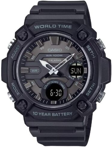 Casio AEQ-120W Series | Black | 10-Year Battery | World Time | Daily Alarm | Countdown Timer | Analog-Digital Watch in Saudi Arabia
