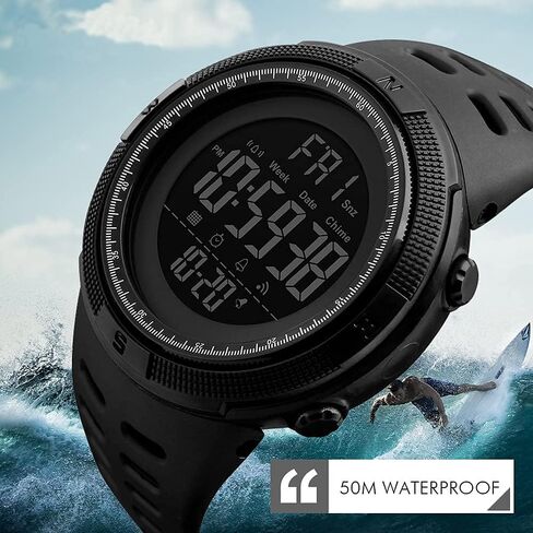 Men Digital Sports Watch, Dual Time Display LED Military Wrist Watch, Shockproof Large Dial Men Wristwatches Outdoor Waterproof Alarm Watches in Kuwait