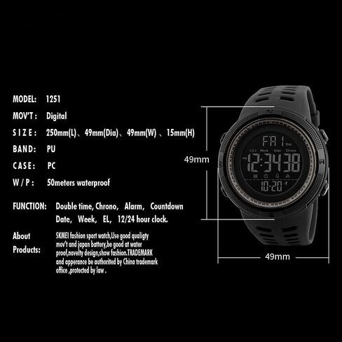 Men Digital Sports Watch, Dual Time Display LED Military Wrist Watch, Shockproof Large Dial Men Wristwatches Outdoor Waterproof Alarm Watches in Kuwait