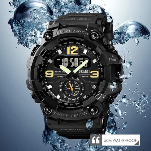 Men Digital Sports Watch, Dual Time Display LED Military Wrist Watch, Shockproof Large Dial Men Wristwatches Outdoor Waterproof Alarm Watches in Saudi Arabia
