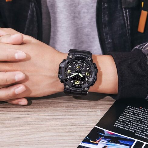 Men Digital Sports Watch, Dual Time Display LED Military Wrist Watch, Shockproof Large Dial Men Wristwatches Outdoor Waterproof Alarm Watches in Saudi Arabia