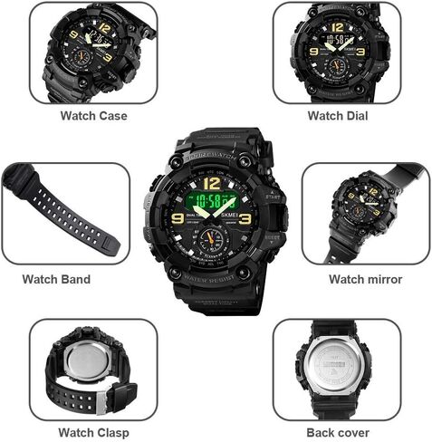 Men Digital Sports Watch, Dual Time Display LED Military Wrist Watch, Shockproof Large Dial Men Wristwatches Outdoor Waterproof Alarm Watches in Saudi Arabia