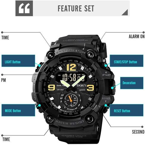 Men Digital Sports Watch, Dual Time Display LED Military Wrist Watch, Shockproof Large Dial Men Wristwatches Outdoor Waterproof Alarm Watches in Saudi Arabia