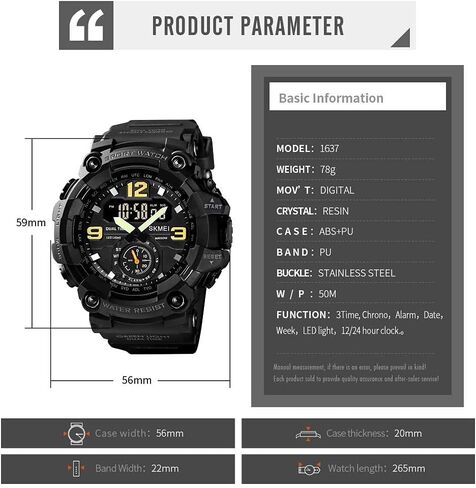 Men Digital Sports Watch, Dual Time Display LED Military Wrist Watch, Shockproof Large Dial Men Wristwatches Outdoor Waterproof Alarm Watches in Saudi Arabia