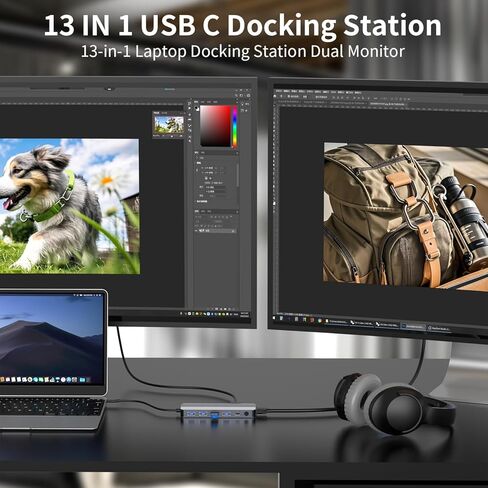 Docking Station Dual Monitor, 10-in-1 USB C Hub with 4K HDMI, VGA, Fast Charging Port, 3 USB Ports, SD/TF Card Reader, 3.5mm AUX, USB C Dongle for MacBook, Dell, Lenovo, HP Laptops in Saudi Arabia