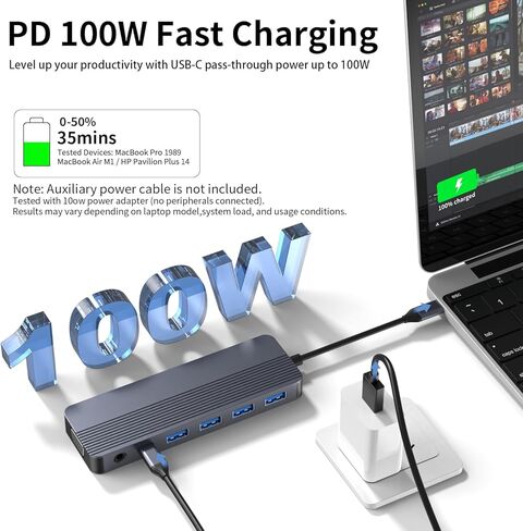 Docking Station Dual Monitor, 10-in-1 USB C Hub with 4K HDMI, VGA, Fast Charging Port, 3 USB Ports, SD/TF Card Reader, 3.5mm AUX, USB C Dongle for MacBook, Dell, Lenovo, HP Laptops in Saudi Arabia