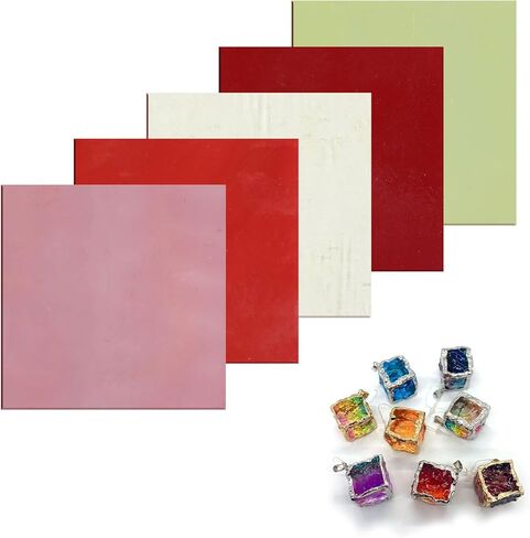 Dichroic Glass, 90 COE Fusing Glass Supplies Art Stained Glass Assorted Fusible Glass Jewelry Making Supplies for Microwave Kiln Fusing Glass DIY Crafts, Stained Mosaic Making (Green series, 7PC) in Kuwait