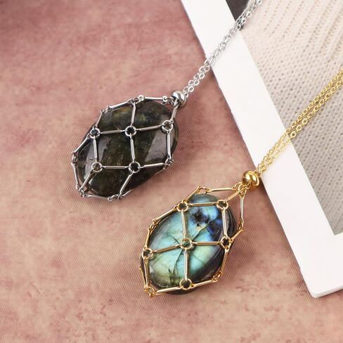 Crystal Holder Necklace - Stainless Steel Cage for Stone, Crystal Cage Necklace for Women Men Adjustable Length in Saudi Arabia