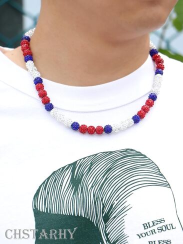 Bling Beaded Necklace for Men, Rhinestone Chain with Baseball Beads Shiny Sports Drip Accessories, Great Gifts for Players and Fans in Saudi Arabia
