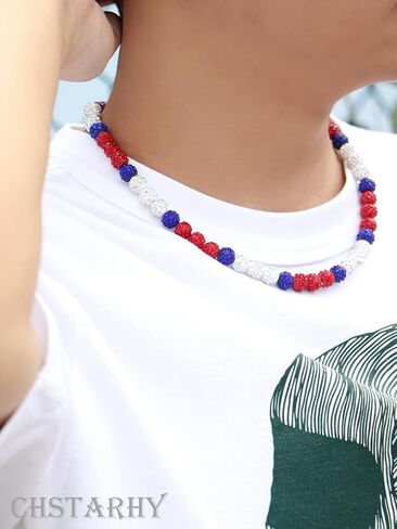 Bling Beaded Necklace for Men, Rhinestone Chain with Baseball Beads Shiny Sports Drip Accessories, Great Gifts for Players and Fans in Saudi Arabia