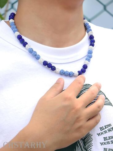 Bling Beaded Necklace for Men, Rhinestone Chain with Baseball Beads Shiny Sports Drip Accessories, Great Gifts for Players and Fans in Saudi Arabia