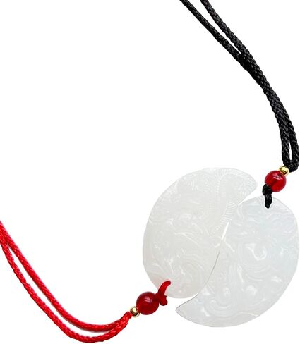 أبيض اليشم التنين وقلادة فينيكس ، الأزواج رفيق الروح قلادة مزدوجة ، قلادة نقية اليشم فنغشوي ، 1 صناديق مع 2 قلادة in Kuwait