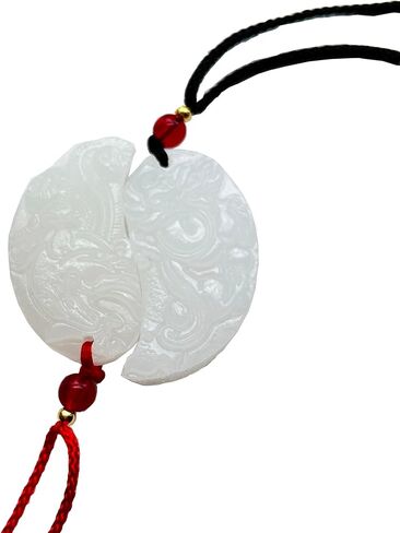 أبيض اليشم التنين وقلادة فينيكس ، الأزواج رفيق الروح قلادة مزدوجة ، قلادة نقية اليشم فنغشوي ، 1 صناديق مع 2 قلادة in Kuwait