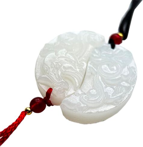 أبيض اليشم التنين وقلادة فينيكس ، الأزواج رفيق الروح قلادة مزدوجة ، قلادة نقية اليشم فنغشوي ، 1 صناديق مع 2 قلادة in Kuwait