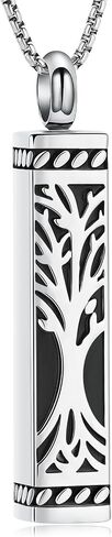 Tree of Life Cremation Jewelry Stainless Steel Urn Necklaces for Ashes Memorial Pendant Locket Vertical Bar Keepsake Necklace Jewelry for Women Men Human Ashes in Saudi Arabia
