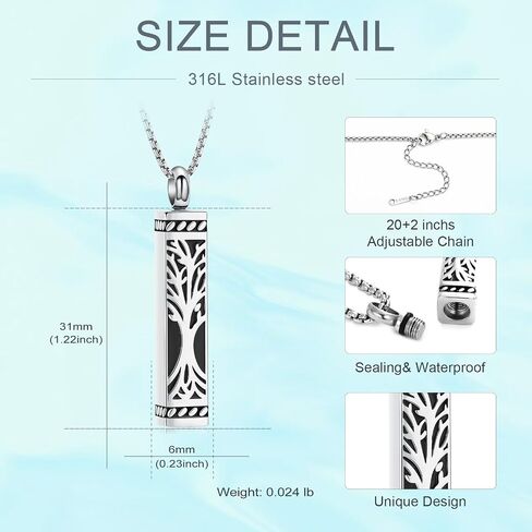 Tree of Life Cremation Jewelry Stainless Steel Urn Necklaces for Ashes Memorial Pendant Locket Vertical Bar Keepsake Necklace Jewelry for Women Men Human Ashes in Saudi Arabia