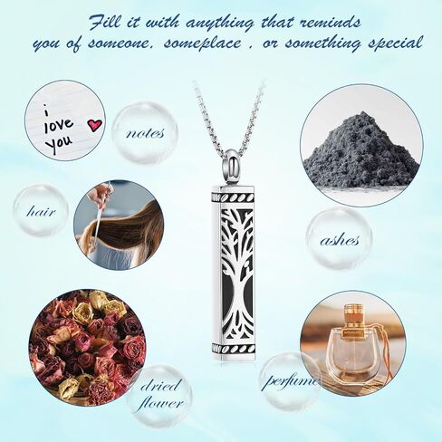 Tree of Life Cremation Jewelry Stainless Steel Urn Necklaces for Ashes Memorial Pendant Locket Vertical Bar Keepsake Necklace Jewelry for Women Men Human Ashes in Saudi Arabia