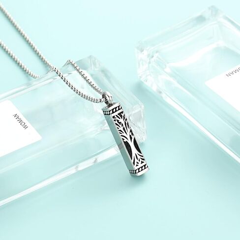 Tree of Life Cremation Jewelry Stainless Steel Urn Necklaces for Ashes Memorial Pendant Locket Vertical Bar Keepsake Necklace Jewelry for Women Men Human Ashes in Saudi Arabia
