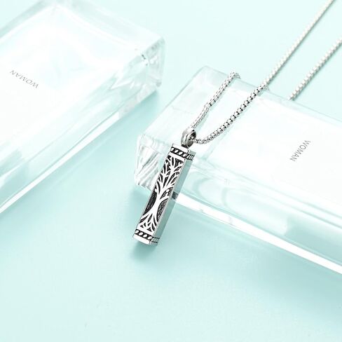 Tree of Life Cremation Jewelry Stainless Steel Urn Necklaces for Ashes Memorial Pendant Locket Vertical Bar Keepsake Necklace Jewelry for Women Men Human Ashes in Saudi Arabia