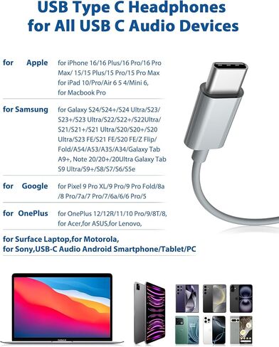Wired Earbuds USB Type C Headphone for iPhone 16e 16 Pro Max 15 Plus for Samsung Galaxy S25 S24 S23 A36 A54 In-Ear Noise Canceling Magnetic Headset Android Earphone for iPad 11 A16 Pixel 9 9a 8 Laptop in Saudi Arabia