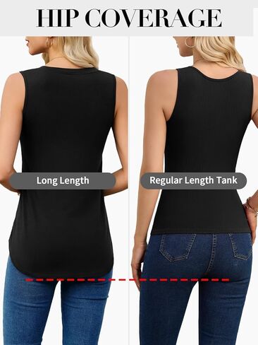 V FOR CITY Women's Long Tank Tops with Built in Bra Summer V Neck Tunic Top Loose Fit Sleeveless Shirt Side Split in Kuwait