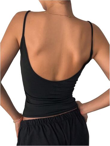 Shenhe Women's Open Back Scoop Neck Crip Tops Cami Tops Basic Fitged Spaghetti Strap Take Top in Saudi Arabia
