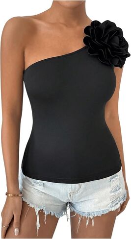 SHENHE Women's Elegant One Shoulder 3D Appliques Sleeveless Y2K Top Flower Tube Top in Saudi Arabia