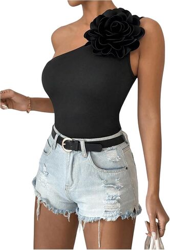 SHENHE Women's Elegant One Shoulder 3D Appliques Sleeveless Y2K Top Flower Tube Top in Saudi Arabia