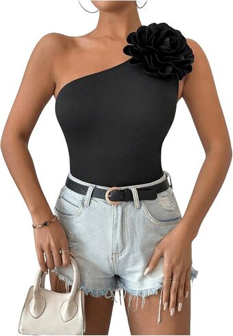 SHENHE Women's Elegant One Shoulder 3D Appliques Sleeveless Y2K Top Flower Tube Top in Saudi Arabia