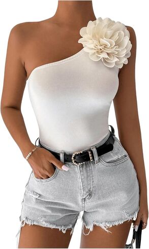 Shenhe Women's Elegant One Counter 3D Sheverlies Slicfeless Y2K Top Flower Tube Top Top in Kuwait