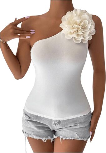 Shenhe Women's Elegant One Counter 3D Sheverlies Slicfeless Y2K Top Flower Tube Top Top in Kuwait