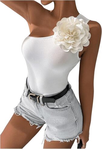 Shenhe Women's Elegant One Counter 3D Sheverlies Slicfeless Y2K Top Flower Tube Top Top in Kuwait