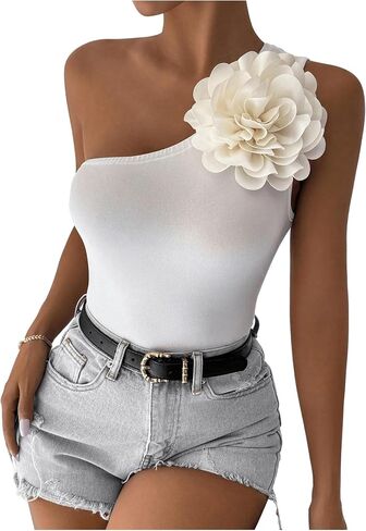 Shenhe Women's Elegant One Counter 3D Sheverlies Slicfeless Y2K Top Flower Tube Top Top in Kuwait