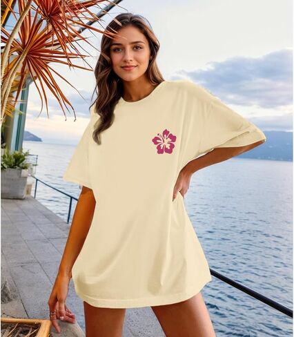 Hawaiian Shirts for Women Teen Girls Oversized Aesthetic Preppy Hibiscus Graphic Tees Beach Vacation Tshirts Tops in Kuwait