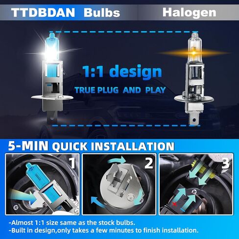 Halogen Headlights Fit for Hyundai Elantra 2007-2012 Headlight Bulbs,H1 High Beams+ H11B Low Beams+ 880/881 Fog Lights Bright Front Lights,Plug And Play,Pack of 6 in Saudi Arabia