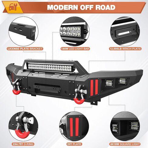 Tacoma Front Bumper w/Winch Plate + Rear Bumper w/Sensor Holes for 2005-2015 Tacoma 2nd Gen, Tacoma Bumper Set Black with D-rings, Lights, License Plate Bracket in Saudi Arabia