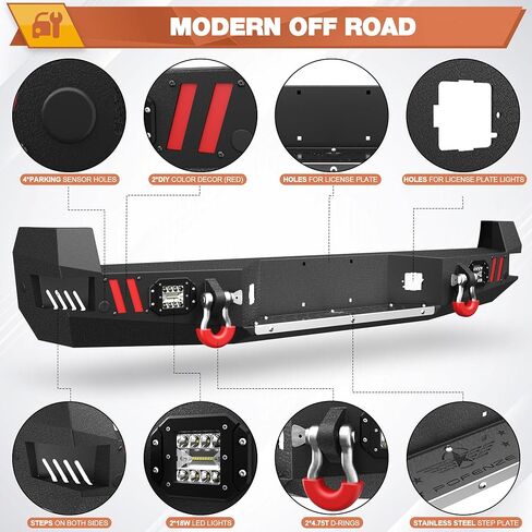 Tacoma Front Bumper w/Winch Plate + Rear Bumper w/Sensor Holes for 2005-2015 Tacoma 2nd Gen, Tacoma Bumper Set Black with D-rings, Lights, License Plate Bracket in Saudi Arabia
