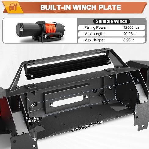 Tacoma Front Bumper w/Winch Plate + Rear Bumper w/Sensor Holes for 2005-2015 Tacoma 2nd Gen, Tacoma Bumper Set Black with D-rings, Lights, License Plate Bracket in Saudi Arabia