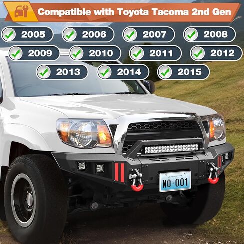 Tacoma Front Bumper w/Winch Plate + Rear Bumper w/Sensor Holes for 2005-2015 Tacoma 2nd Gen, Tacoma Bumper Set Black with D-rings, Lights, License Plate Bracket in Saudi Arabia