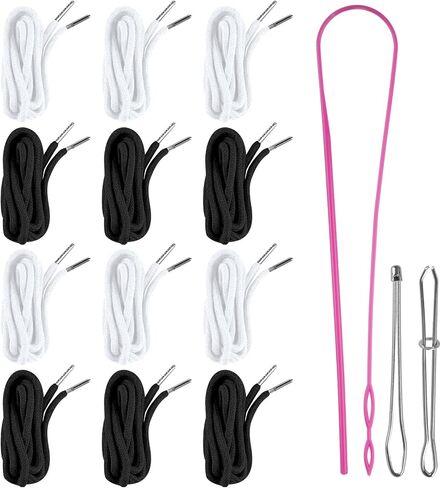 12 Pcs Drawstring Cord, 53 Inch Hoodie String Replacement, Draw String with Threader Tool for Sweatpants Pants (Black/White) in Saudi Arabia