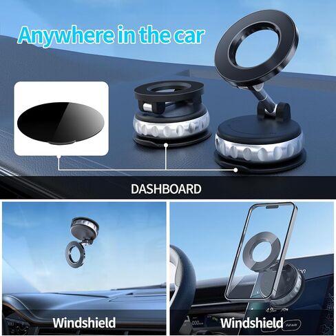 Vacuum Suction Magnetic Phone Holders for Your Car, 360° Adjustable Car Phone Holder, Suction Cup Car Phone Mount Compatible with iPhone Android and All Smartphones in Saudi Arabia
