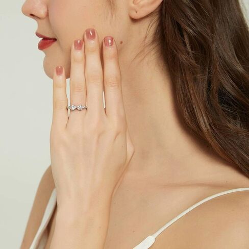 Berricle Sterling Silver Heart CZ CZ خواتم وعدها ، خاتم الزركونيا القابل للتكديس 3-Stone Cubic Zirconia in Saudi Arabia