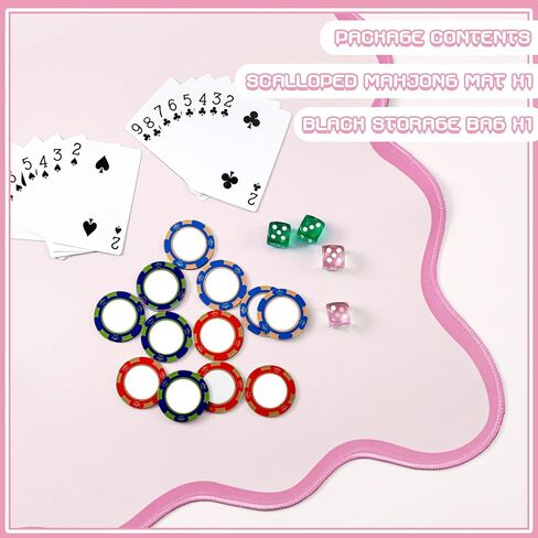 22" Mini Majiong Mat for Travel Set Cute Scalloped Small Anti Slip Noise Reduction Mahjong Accessories Gifts Domino & Tile Game Table Mat(Blue) in Kuwait