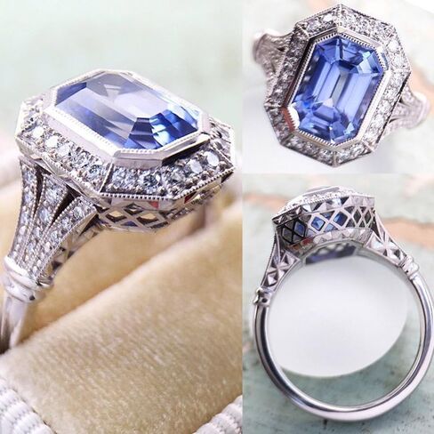Mnyixsi 925 Sterling Silver Blue Created Sapphire and Moissanite Wedding Engagement Ring Band Bridal Ring Blue CZ Statement Ring Cubic Zirconia Cocktail Ring for Women Size 8 in Kuwait